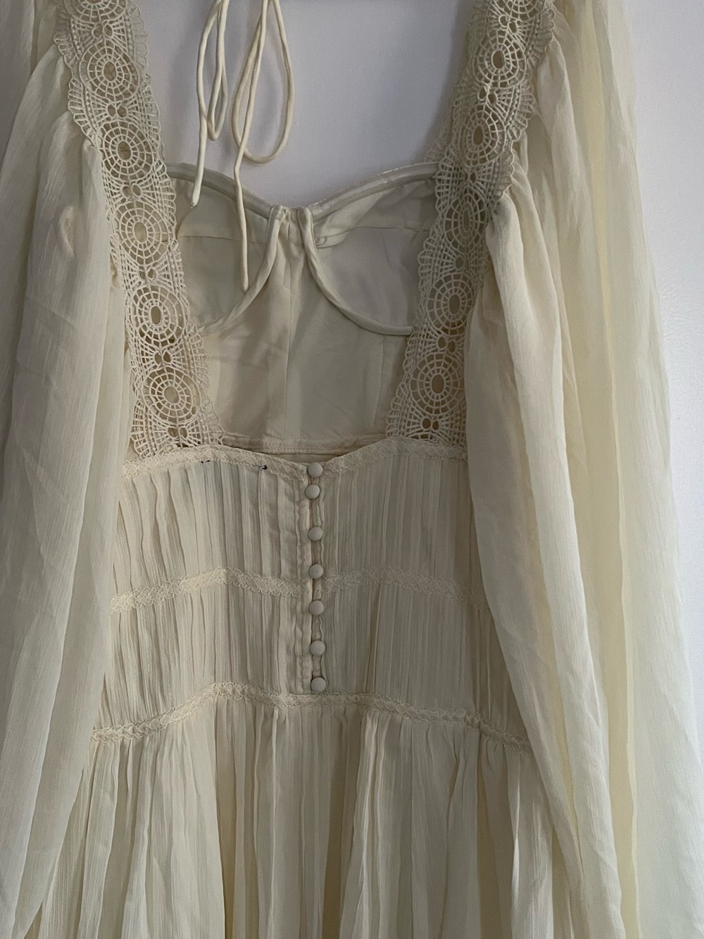 ASOS lemon yellow Lace-Trim Long Sleeve Maxi Dress - Picture 8 of 11